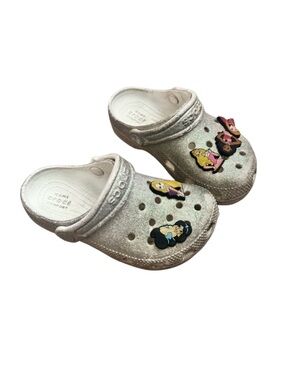 CROCS Kids Iridescent Glitter Clogs with Disney Princess Jibbitz - Silver